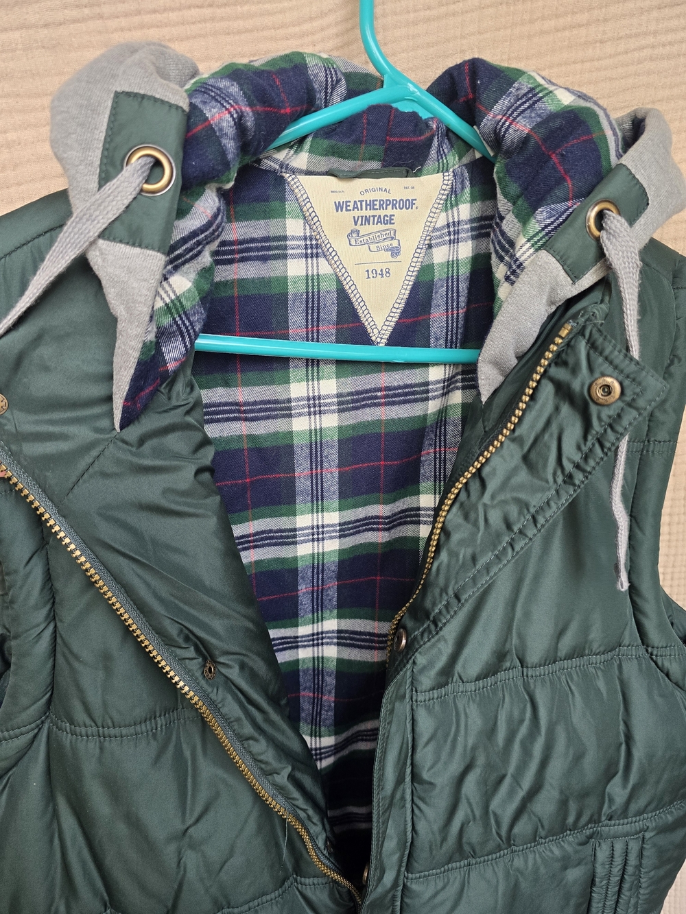 Weatherproof Men’s Forest Green Quilted Hooded Puffer Vest Size Large - Picture 2 of 5
